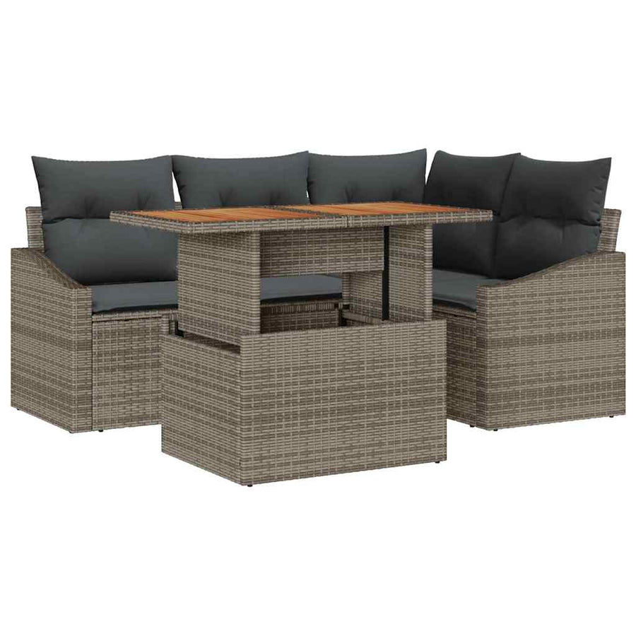 Garden Sofa Set 5 pcs Grey Poly rattan