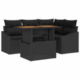 Garden Sofa Set with Storage 5 pcs Black Poly rattan