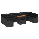 Garden Sofa Set with Storage 11 pcs Black Poly rattan - Front View
