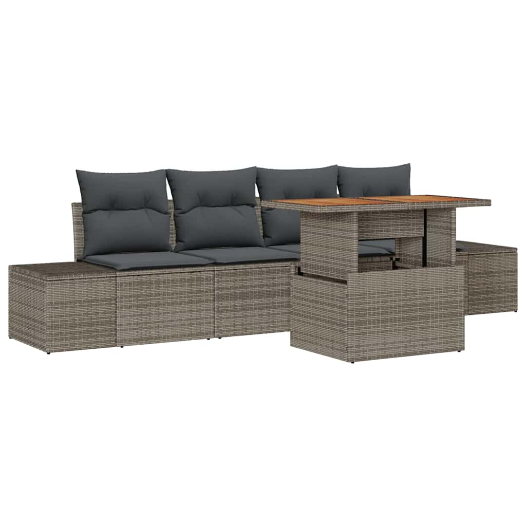 Garden Sofa Set with Storage 5 pcs Grey Poly rattan