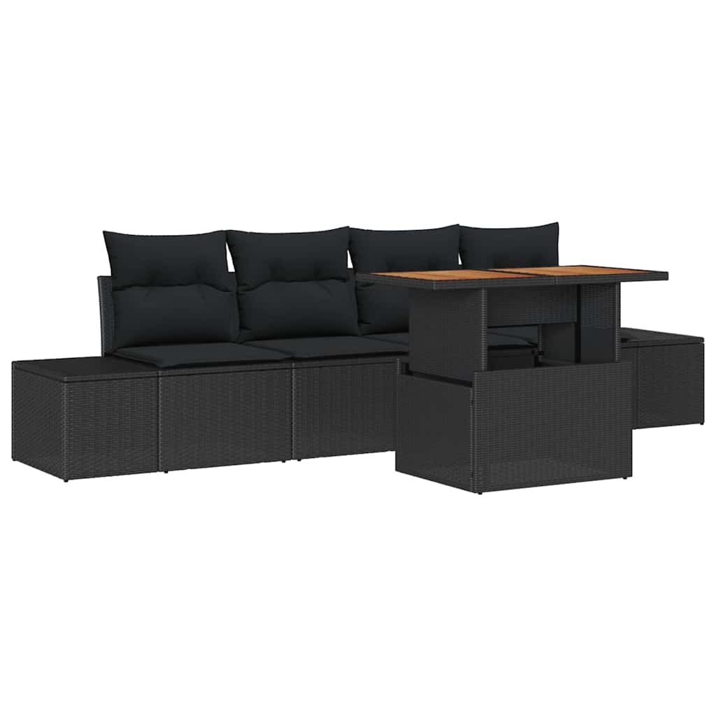 Garden Sofa Set with Storage 5 pcs Black Poly rattan