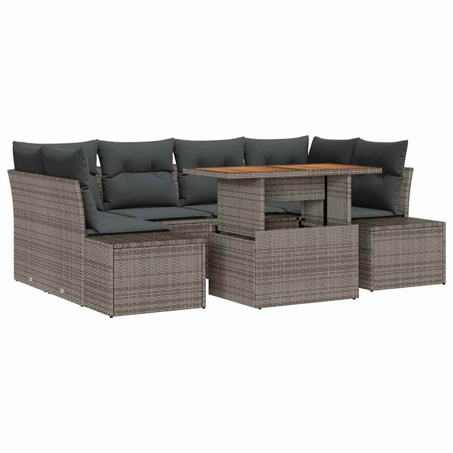 Garden Sofa Set 7 pcs Grey Poly rattan