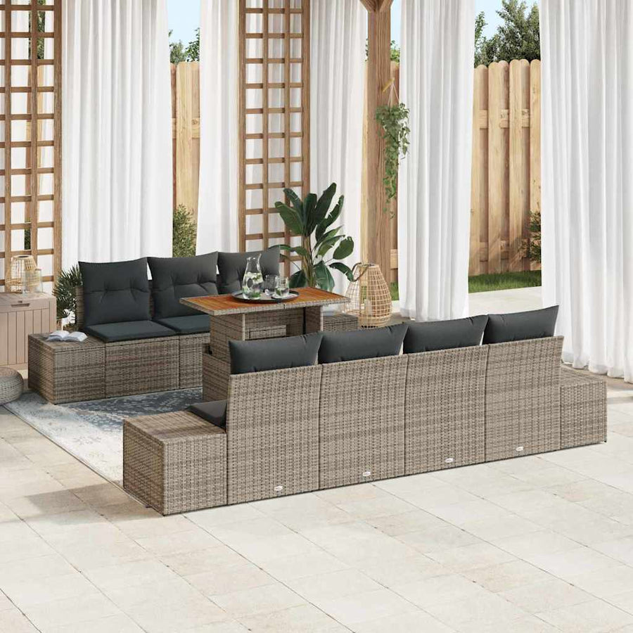 Garden Sofa Set 8 pcs Grey Poly rattan