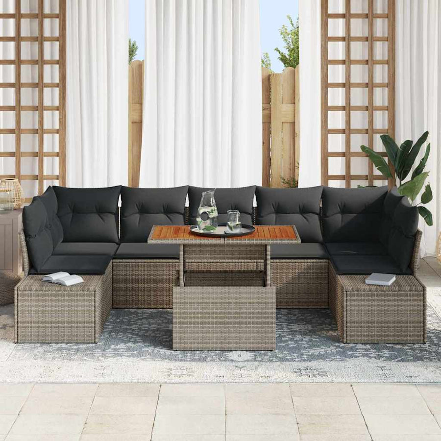 Garden Sofa Set 8 pcs Grey Poly rattan