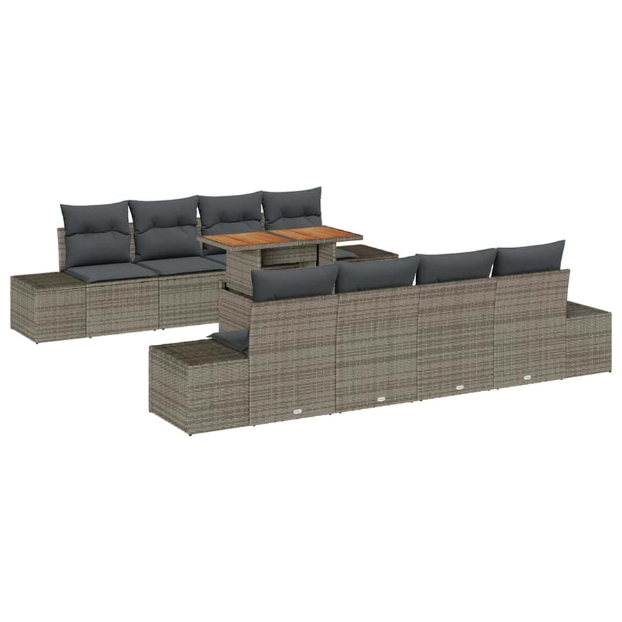 Garden Sofa Set 9 pcs Grey Poly rattan