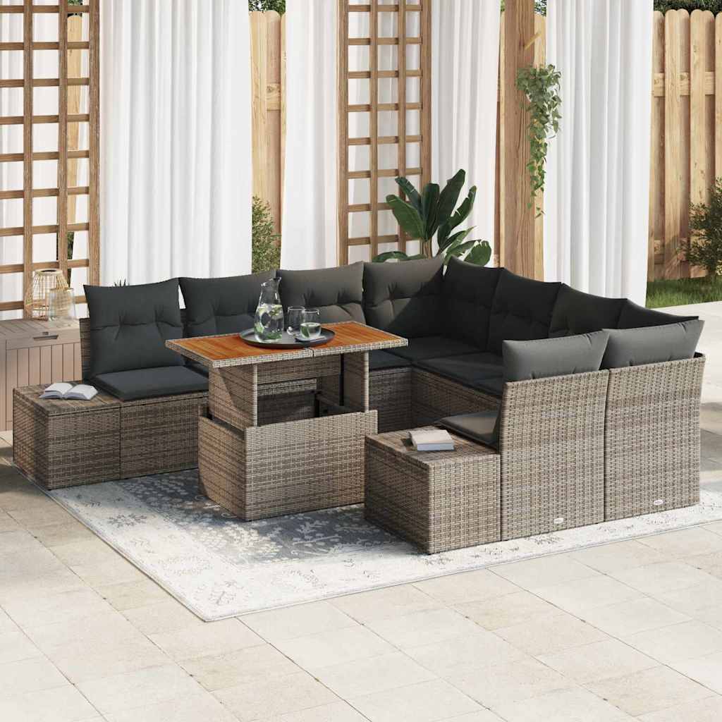 Garden Sofa Set 9 pcs Grey Poly rattan