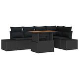 Garden Sofa Set with Storage 6 pcs Black Poly rattan - Front View