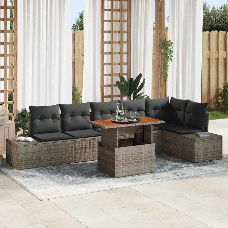 Garden Sofa Set 7 pcs Grey Poly rattan