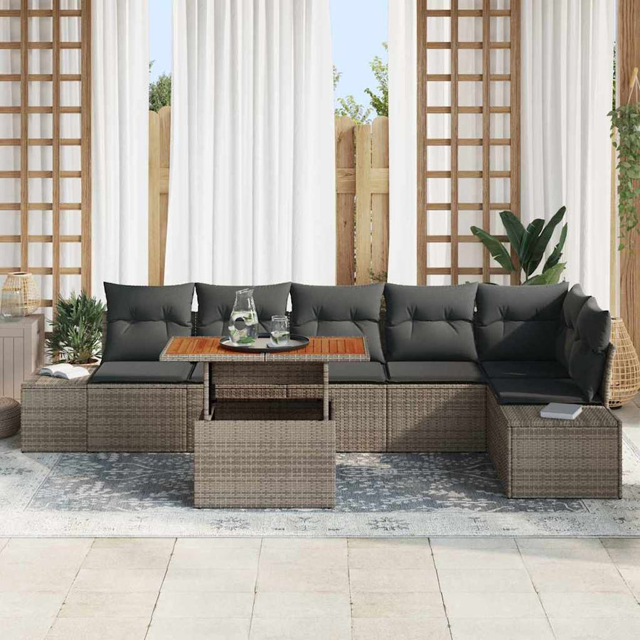 Garden Sofa Set 7 pcs Grey Poly rattan