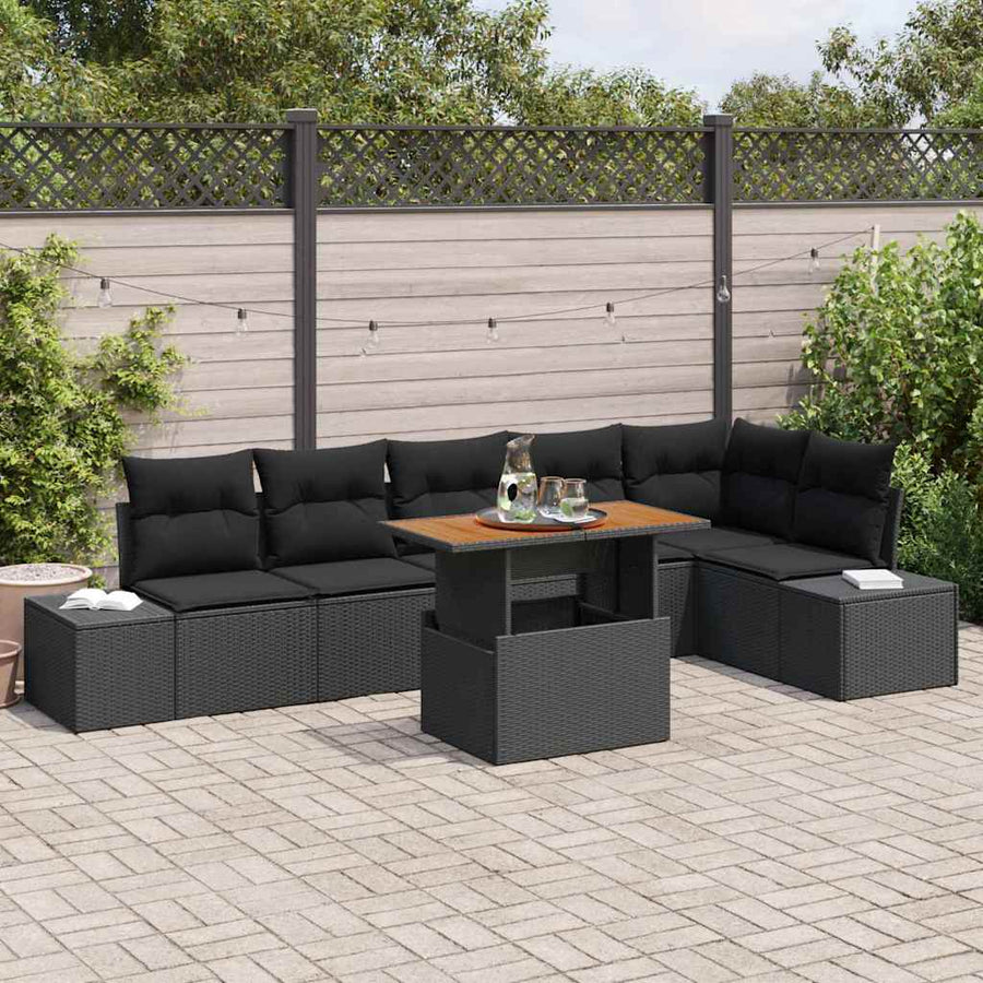 Garden Sofa Set 7 pcs Black Poly rattan