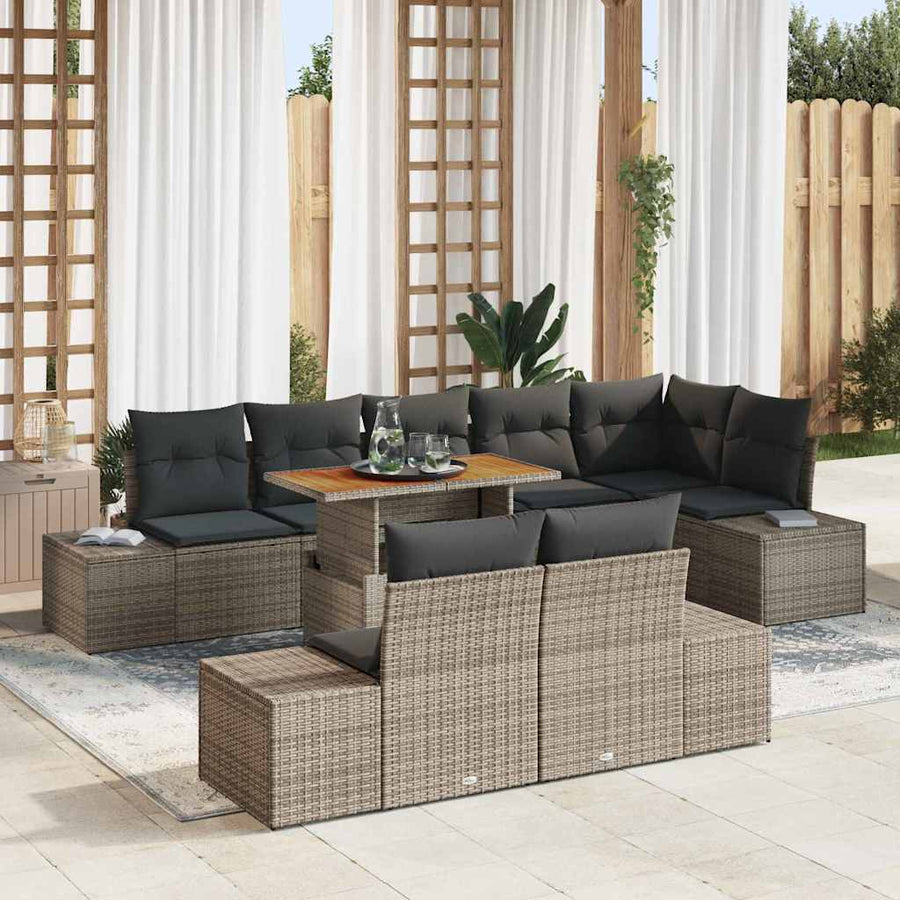 Garden Sofa Set 9 pcs Grey Poly rattan