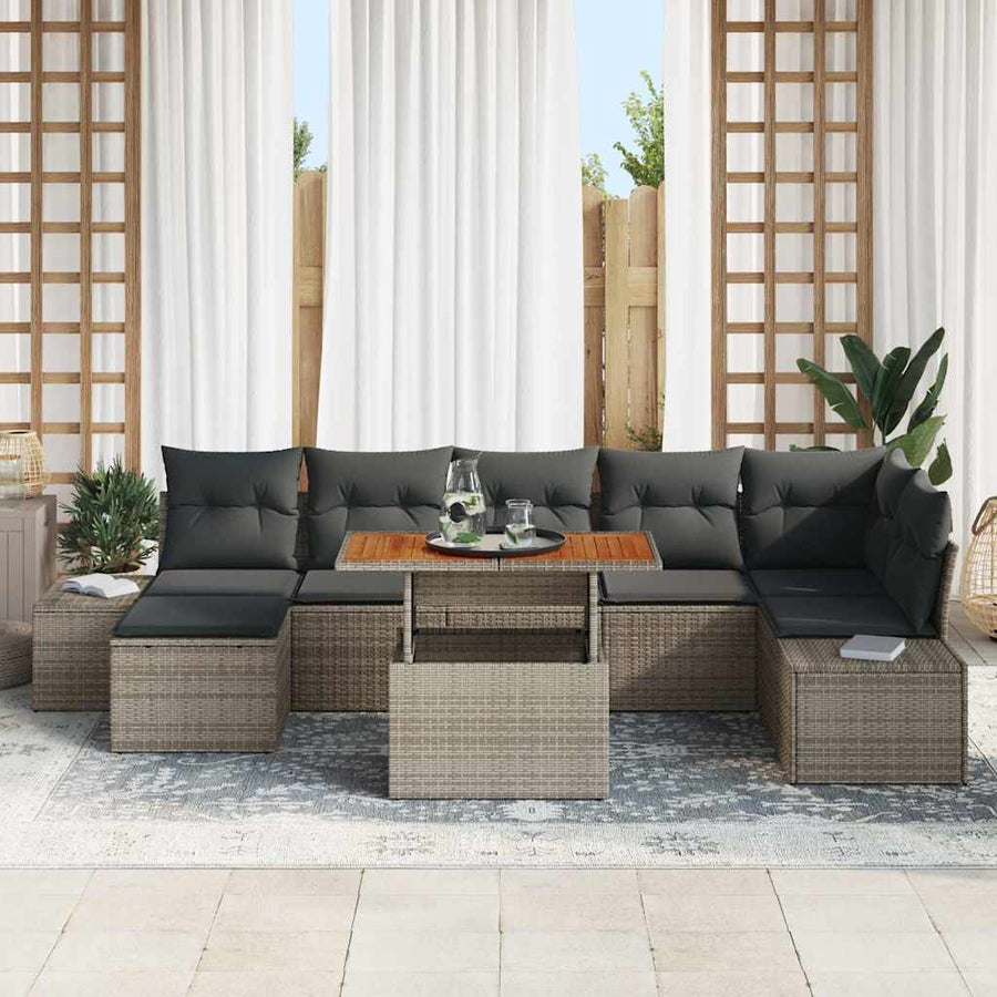 Garden Sofa Set 8 pcs Grey Poly rattan