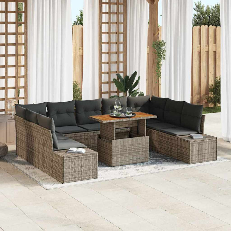 Garden Sofa Set 10 pcs Grey Poly rattan