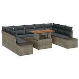 Garden Sofa Set with Storage 10 pcs Grey Poly rattan - Front View