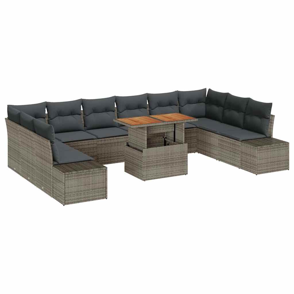 Garden Sofa Set with Storage 11 pcs Grey Poly rattan
