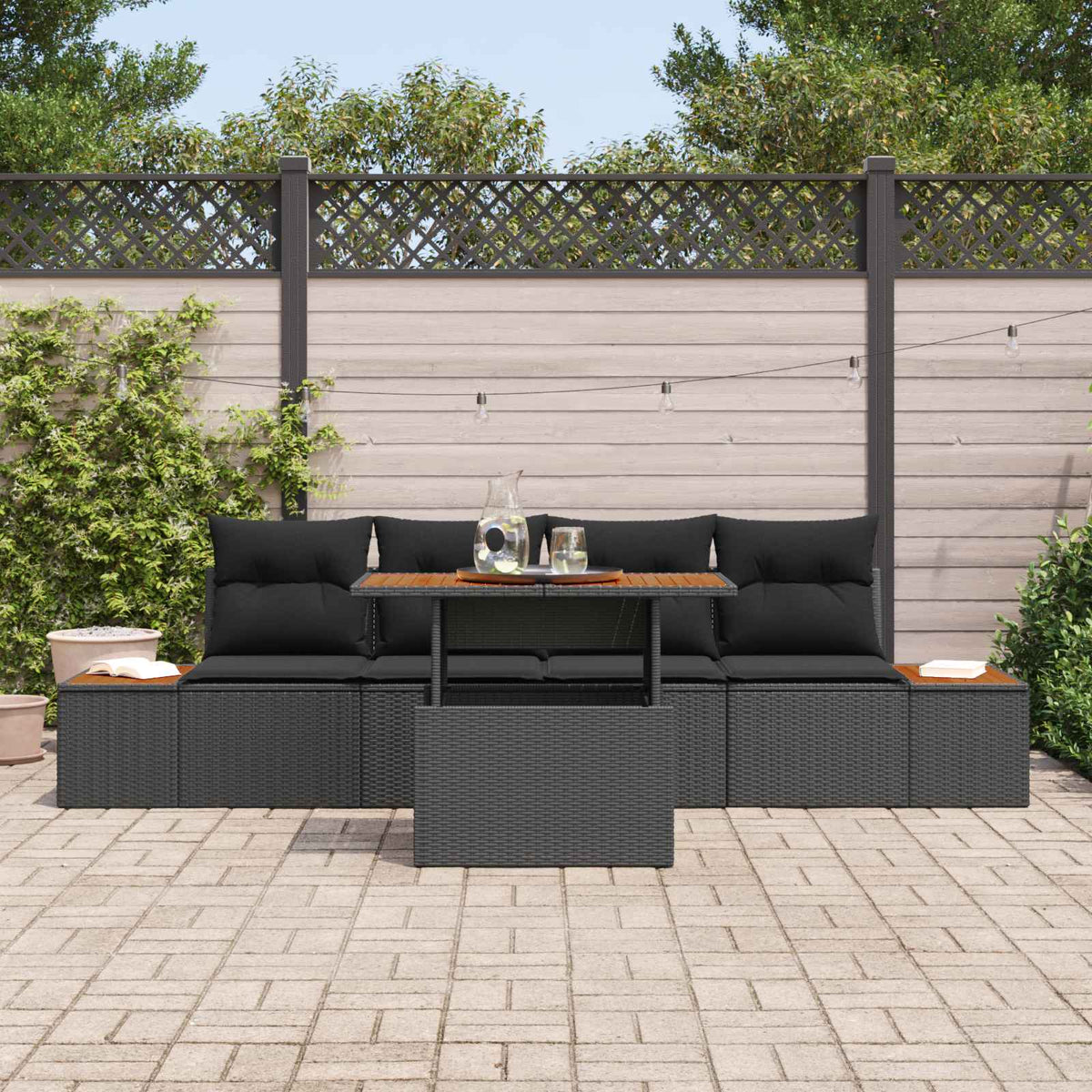 Garden Sofa Set 5 pcs Black Poly rattan