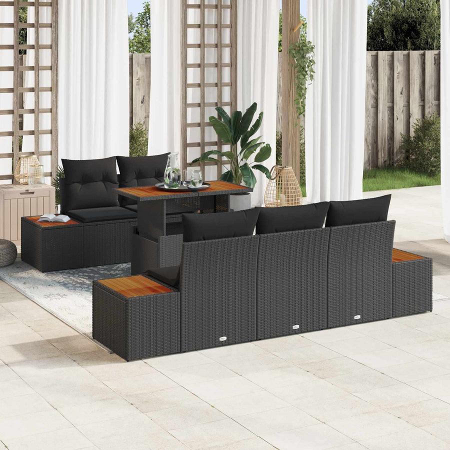 Garden Sofa Set 6 pcs Black Poly rattan