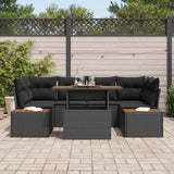 Garden Sofa Set with Storage 7 pcs Black Poly rattan - Side View