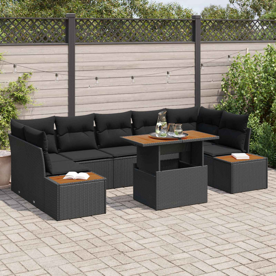 Garden Sofa Set 8 pcs Black Poly rattan