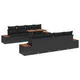 Garden Sofa Set with Storage 9 pcs Black Poly rattan - Front View