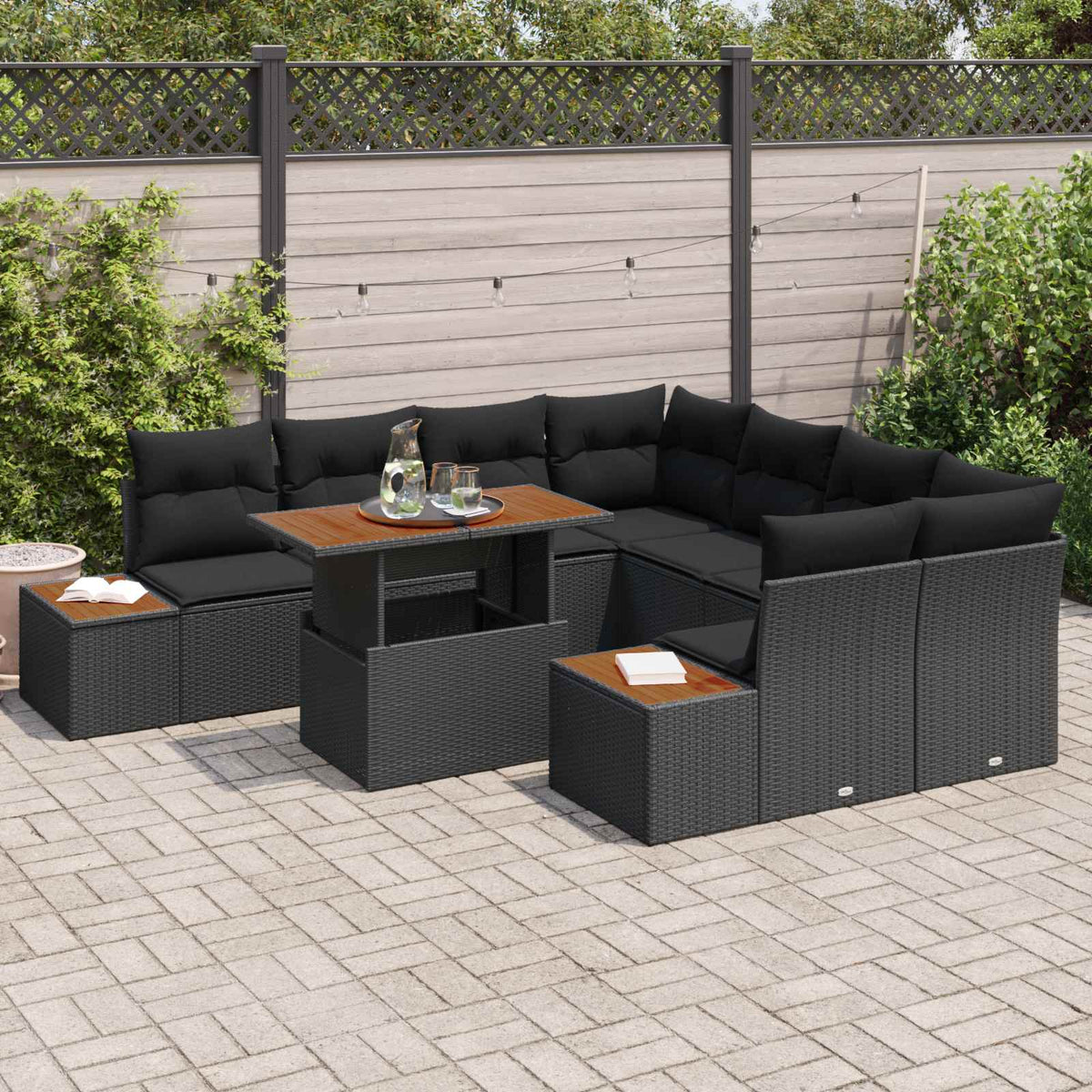 Garden Sofa Set 9 pcs Black Poly rattan