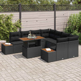 Garden Sofa Set 9 pcs Black Poly rattan - Side View