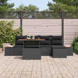 Garden Sofa Set with Storage 6 pcs Black Poly rattan - Side View
