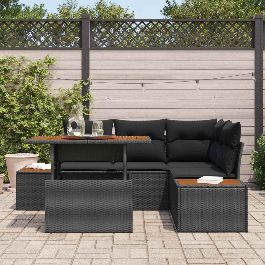 Garden Sofa Set 5 pcs Black Poly rattan