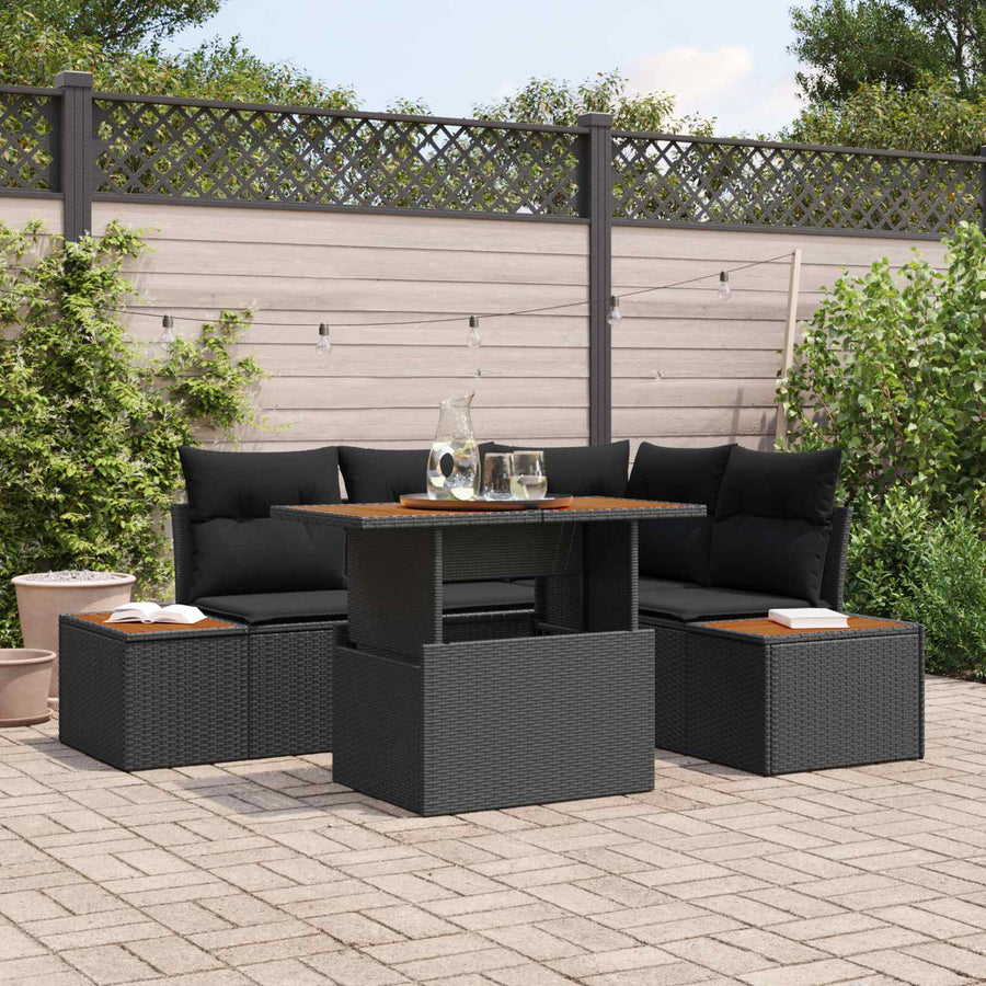 Garden Sofa Set 5 pcs Black Poly rattan