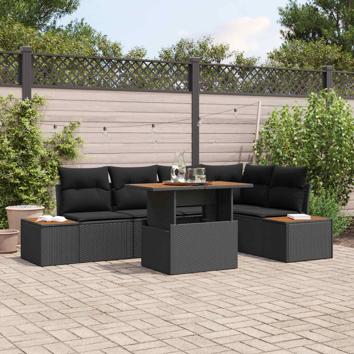 Garden Sofa Set with Storage 6 pcs Black Poly rattan