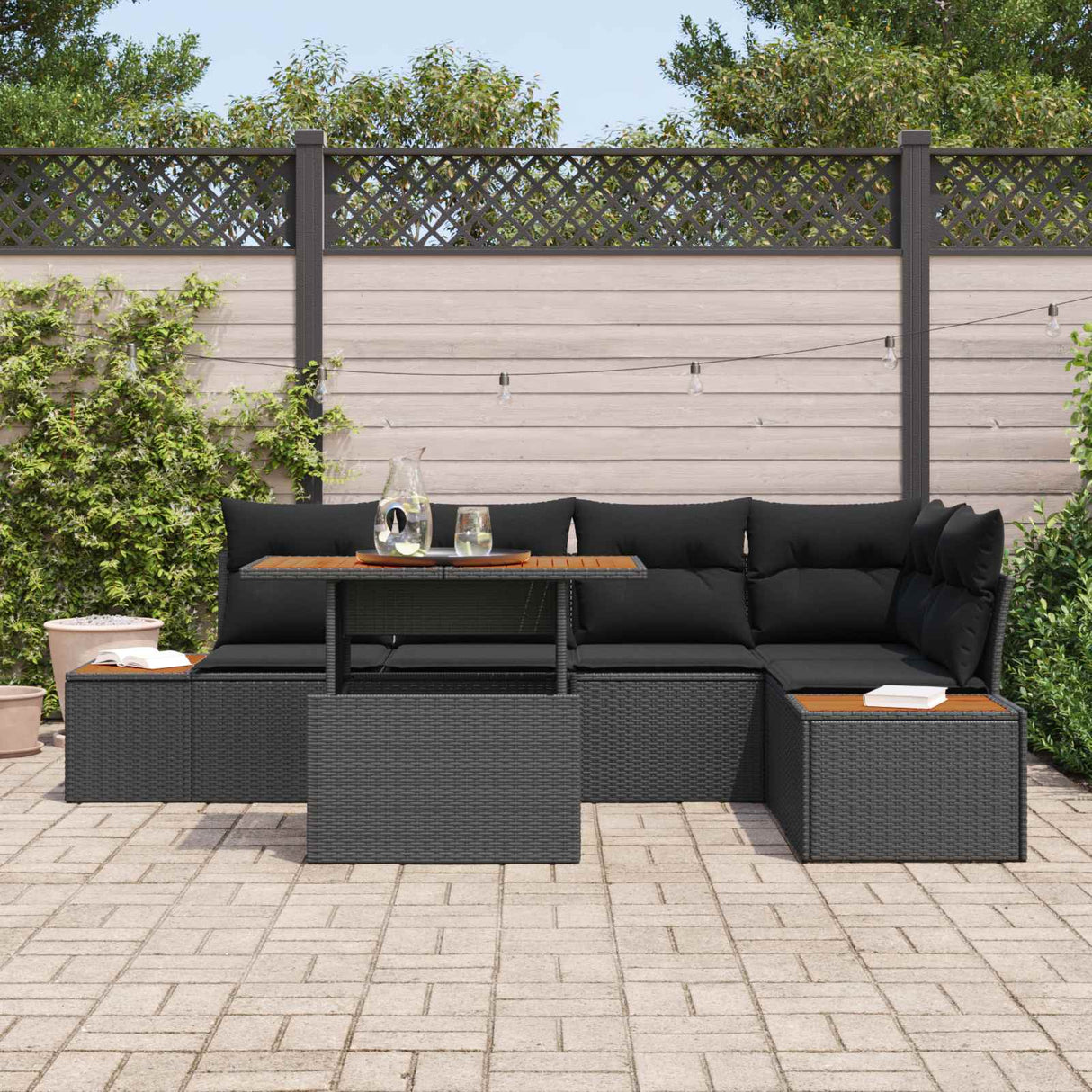 Garden Sofa Set with Storage 6 pcs Black Poly rattan