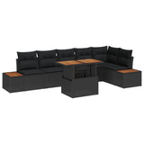 Garden Sofa Set with Storage 7 pcs Black Poly rattan - Front View
