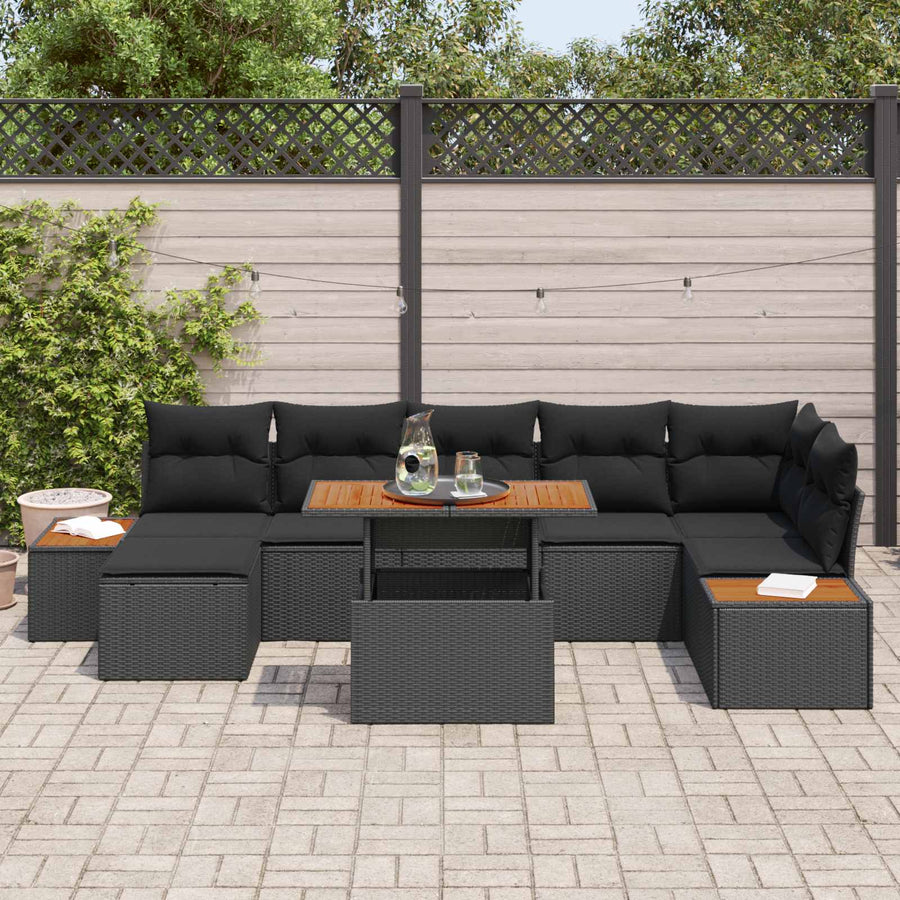 Garden Sofa Set 8 pcs Black Poly rattan