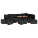 Garden Sofa Set with Storage 9 pcs Black Poly rattan - Front View