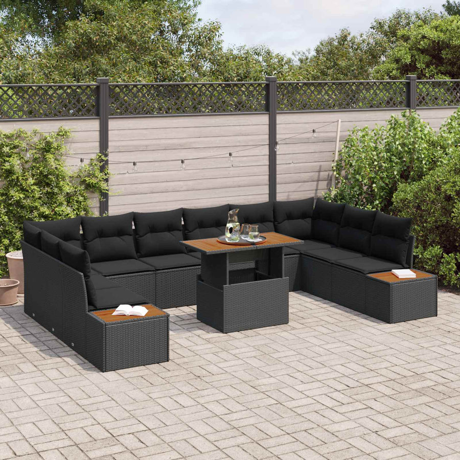 Garden Sofa Set 11 pcs Black Poly rattan