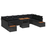 Garden Sofa Set with Storage 11 pcs Black Poly rattan - Front View