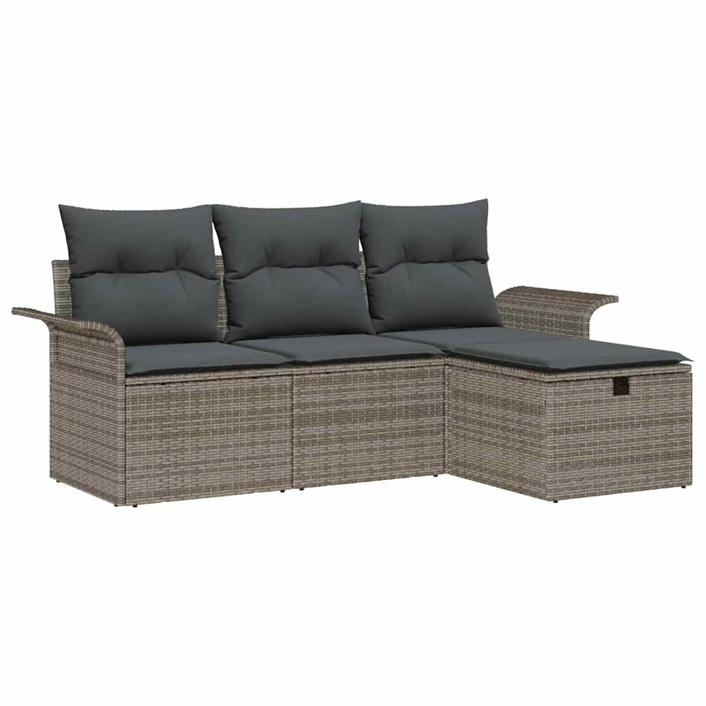 Garden Sofa Set with Cushion 4 pcs Grey Poly Rattan