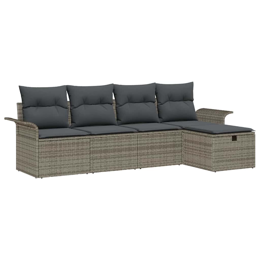 Garden Sofa Set with Cushion Manual 5 pcs Grey Poly Rattan
