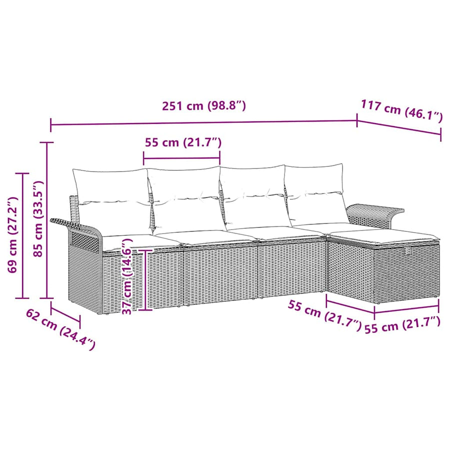 Garden Sofa Set 5 pcs Grey 55 x 55 x 37 cm Poly Rattan