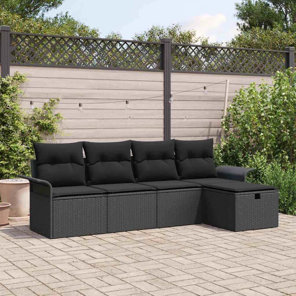 Garden Sofa Set with Cushion Manual 5 pcs Black Poly Rattan