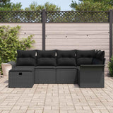 Garden Sofa Set with Cushion Manual 6 pcs Black Poly Rattan