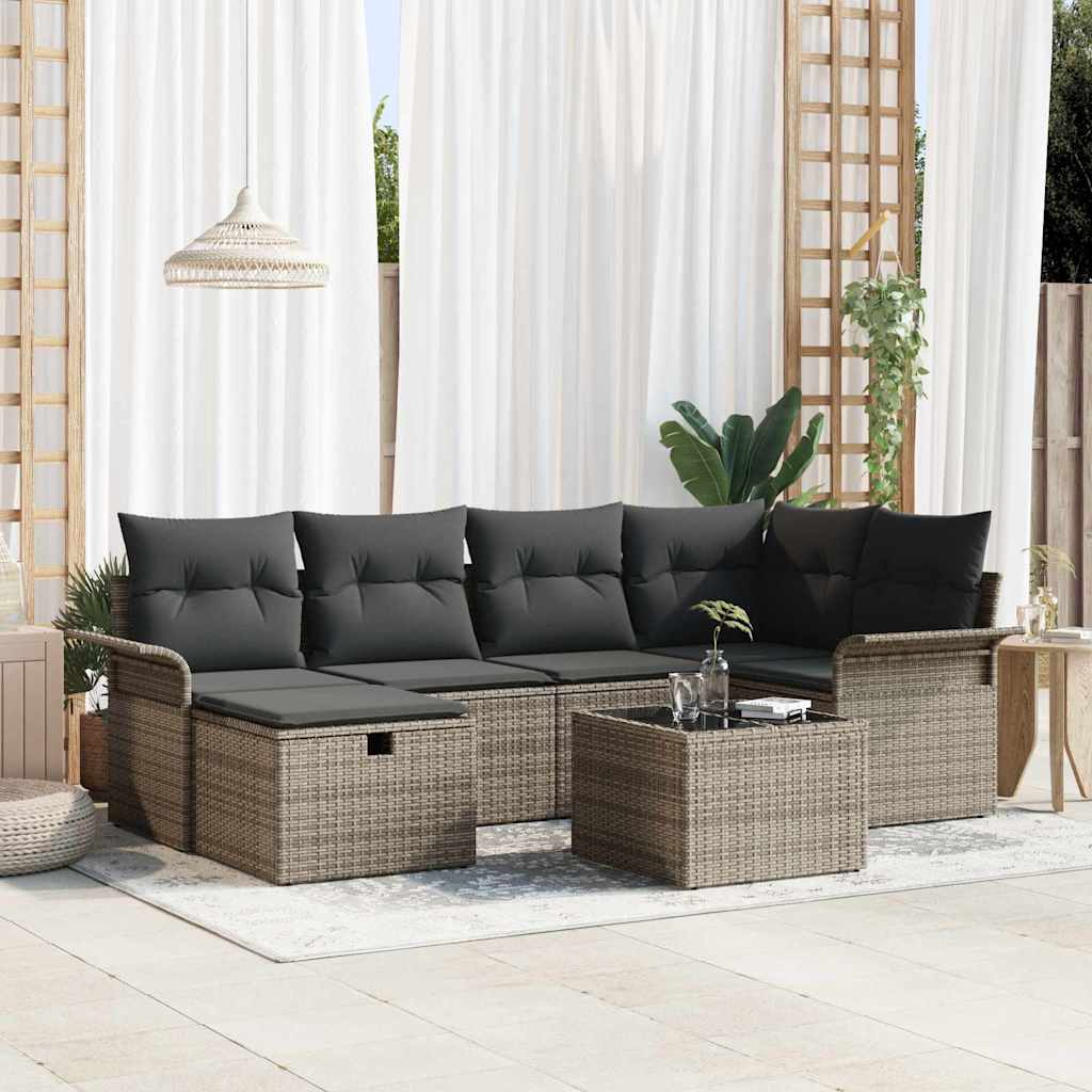 Garden Sofa Set with Cushion Manual 7 pcs Grey Poly Rattan