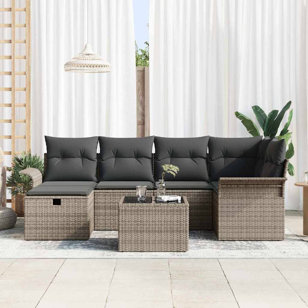 Garden Sofa Set with Cushion Manual 7 pcs Grey Poly Rattan