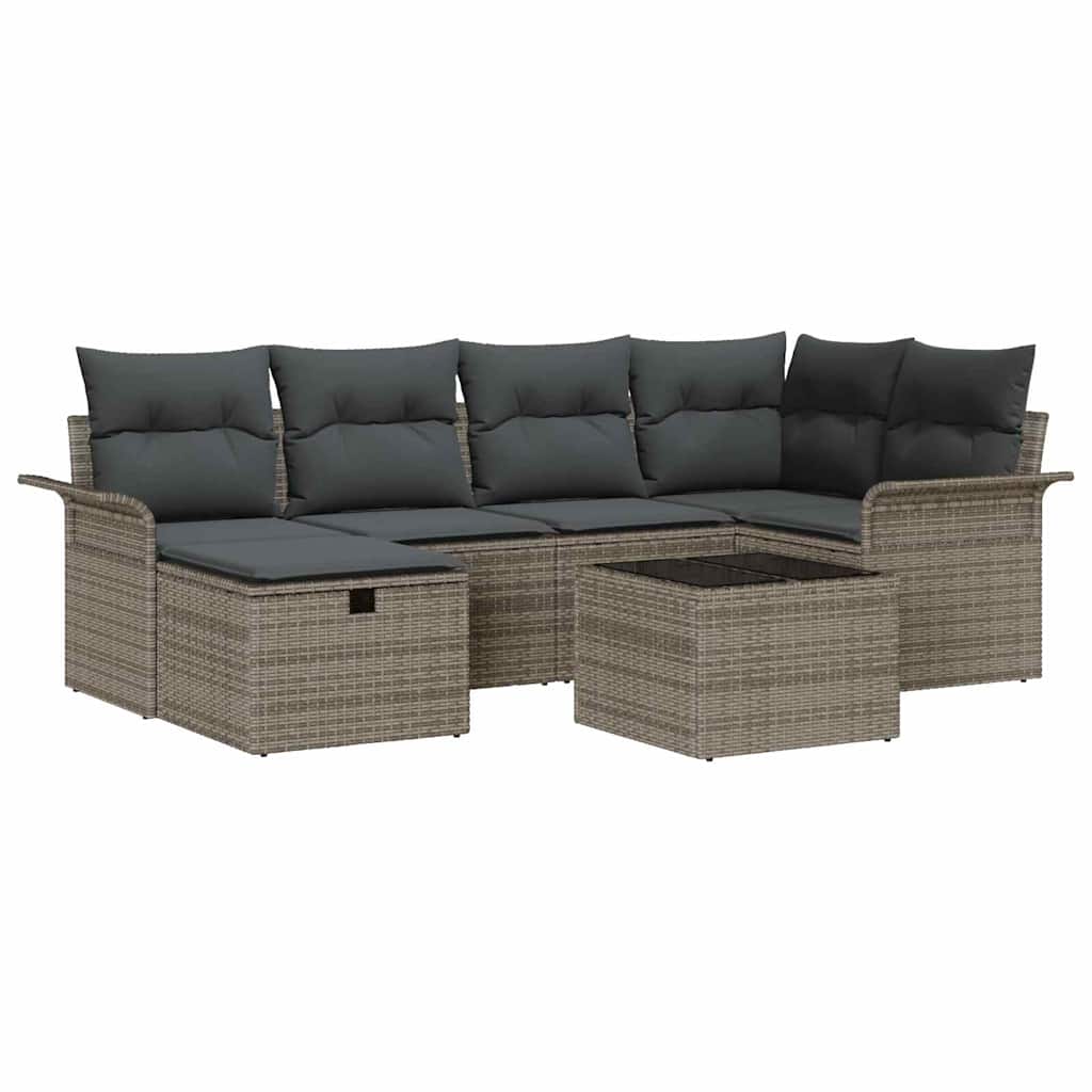 Garden Sofa Set with Cushion Manual 7 pcs Grey Poly Rattan