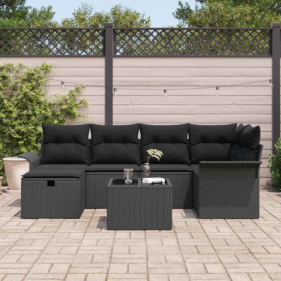 Garden Sofa Set 7 pcs Black 55 x 55 x 37 cm Poly Rattan