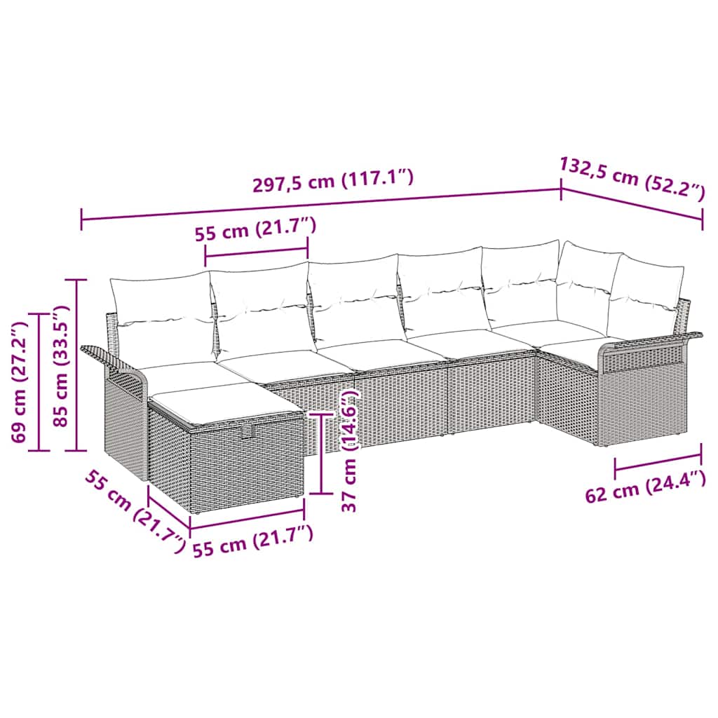 Garden Sofa Set with Cushion Manual 7 pcs Black Poly Rattan
