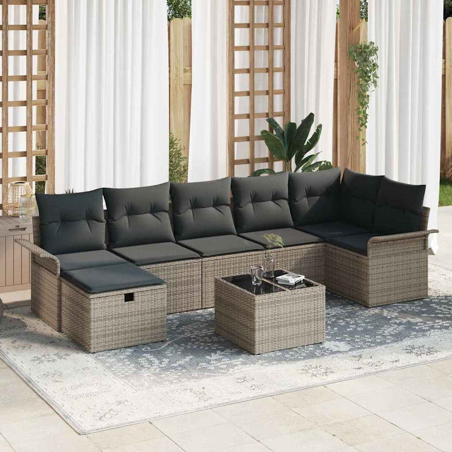 Garden Sofa Set 8 pcs Grey Poly Rattan