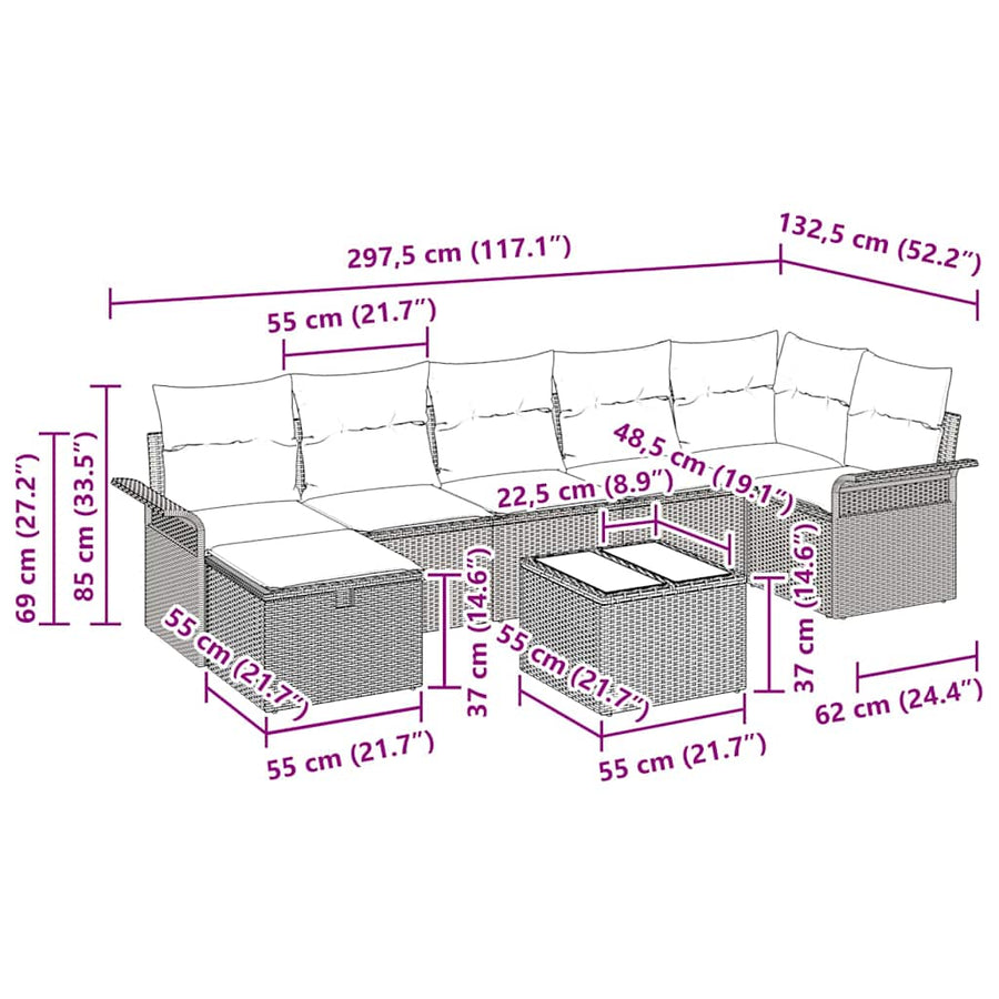 Garden Sofa Set 8 pcs Grey Poly Rattan