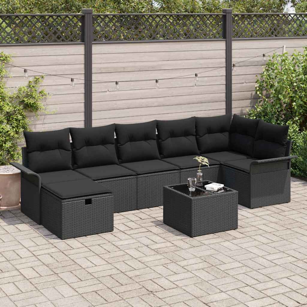Garden Sofa Set with Cushion Manual 8 pcs Black Poly Rattan