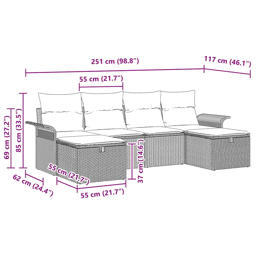 Garden Sofa Set with Cushion Manual 6 pcs Grey Poly Rattan